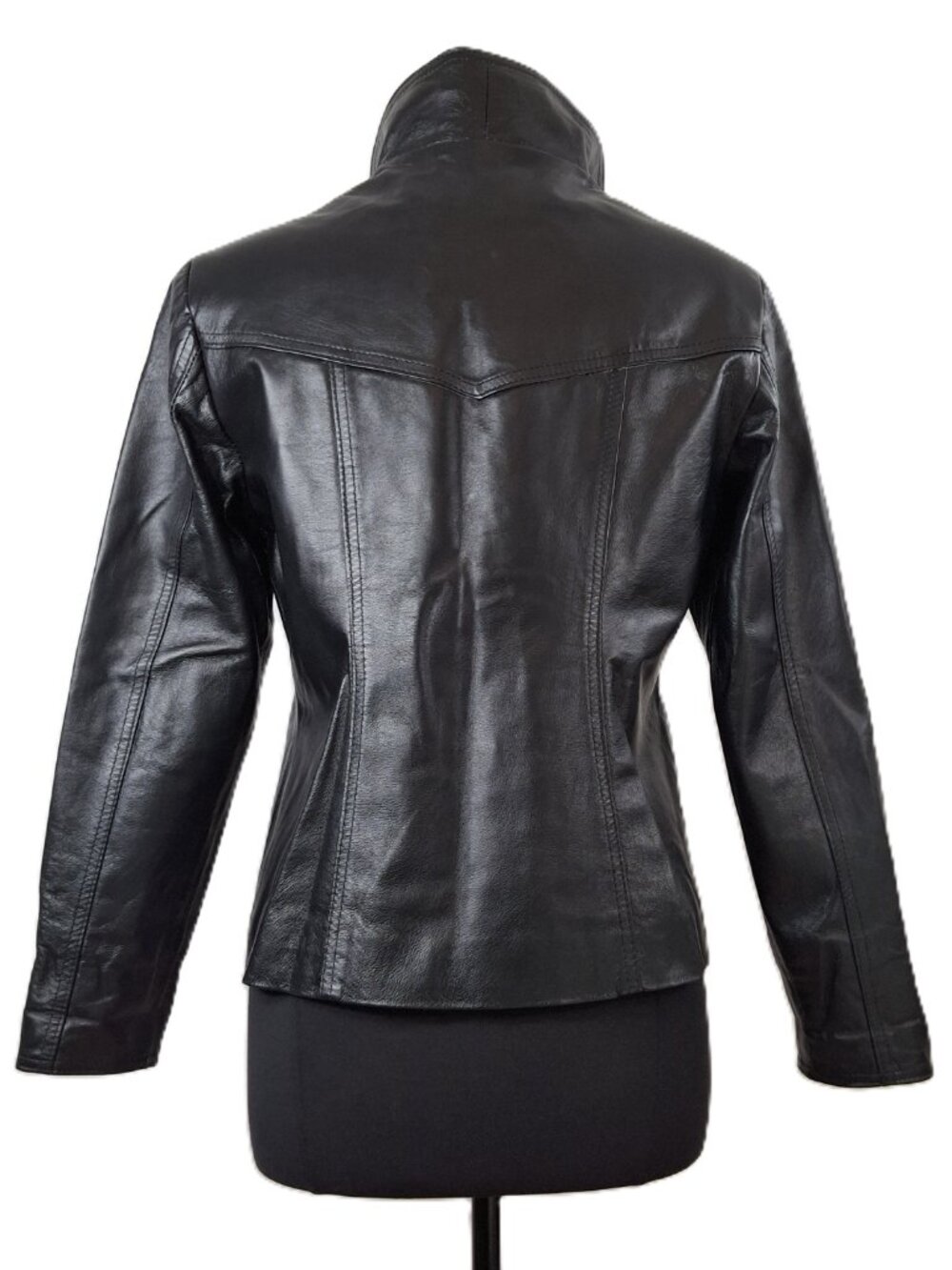 Vintage Sz M Women's Genuine Black Leather Jacket Leather Ranch Zip Up - Picture 5 of 11